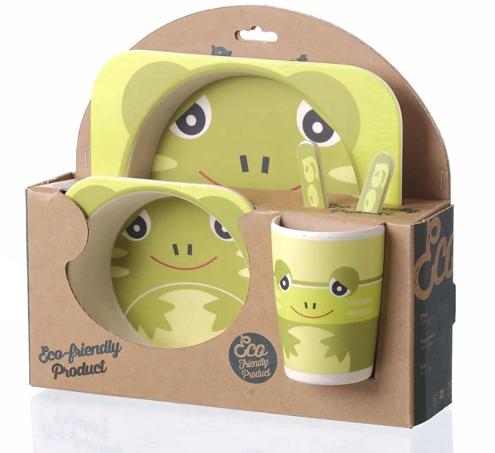 

Food safety Set of 5 pcs Square shape Bamboo fiber baby Set kids dinner set
