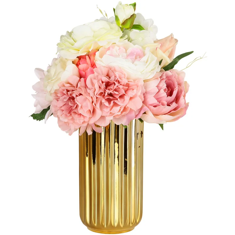 

Hot Sale European Gold Ceramic Flower Vase Tabletop Decoration Gold Ceramic Vase For Home Decor
