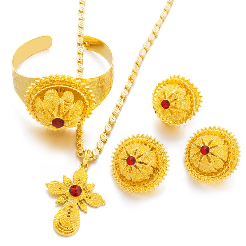 

Ethlyn Red Stone Big Ethiopian Plated Women Jewelry Sets with Ethiopian Handmade Chain Jewelry Sets Eritrea Items S182