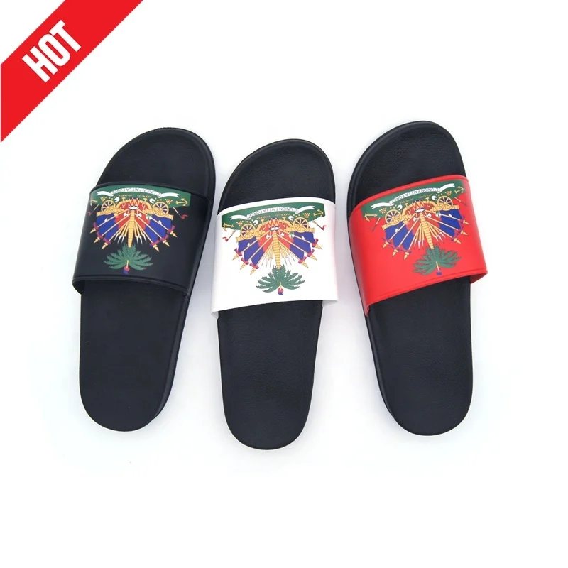 

wholesale fashion Haitian products, kids and adult Haitian slides unisex, low MOQ Haiti flag sandals for men and women, Customized color