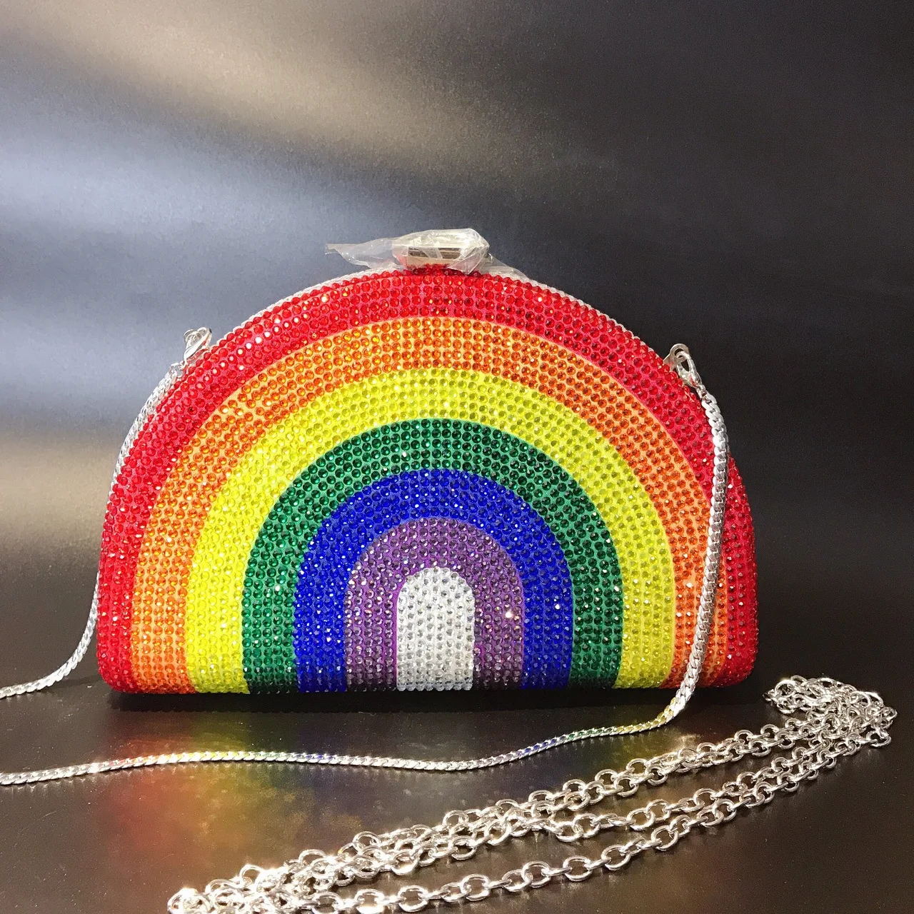 

2020 Evening Purse Luxury Design Rhinestone Diamond Crystal Hand Bags Glitter Bling Rainbow Purse Women Clutch Bag, As pictures