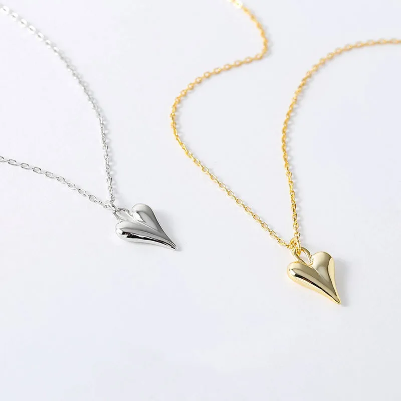 Fine Minimalist Jewelry Necklaces 925 Sterling Silver Heart Pendant Necklace Simple Gold Plated Necklaces for Women