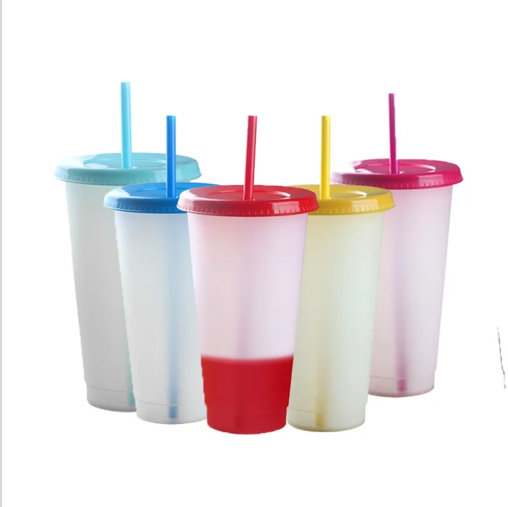 

Amazon hot selling custom plastic cold 16oz/24oz bottle for party with lid and straw color changing cup