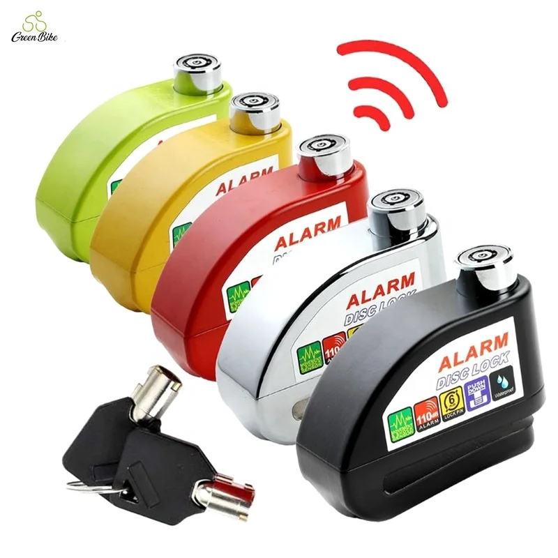 

High decibel anti-theft zinc alloy oem available waterproof alarm cycle lock bicycle lock with key, Black red silver green yellow