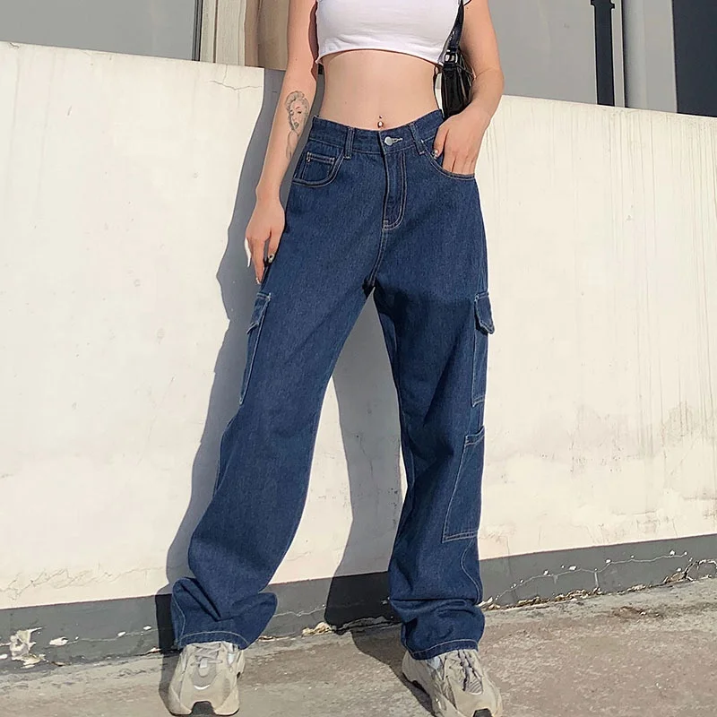 

Trendy Streetwear Jeans Loose Casual Women Straight Leg Denim Pants