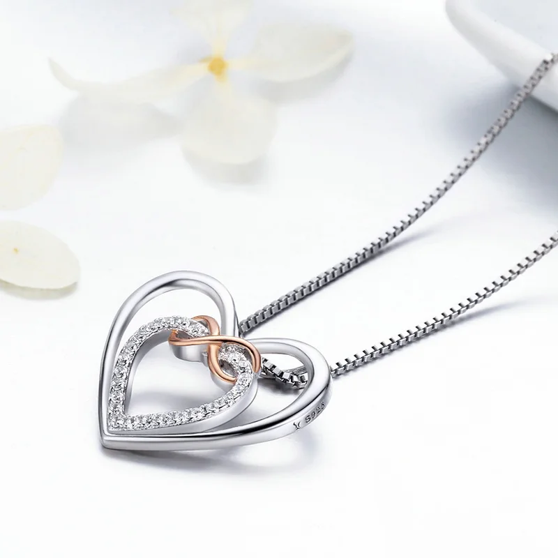 

Fashion Exquisite 925 Sterling Silver Infinity Love Double Heart Pendant Minimalist Necklaces