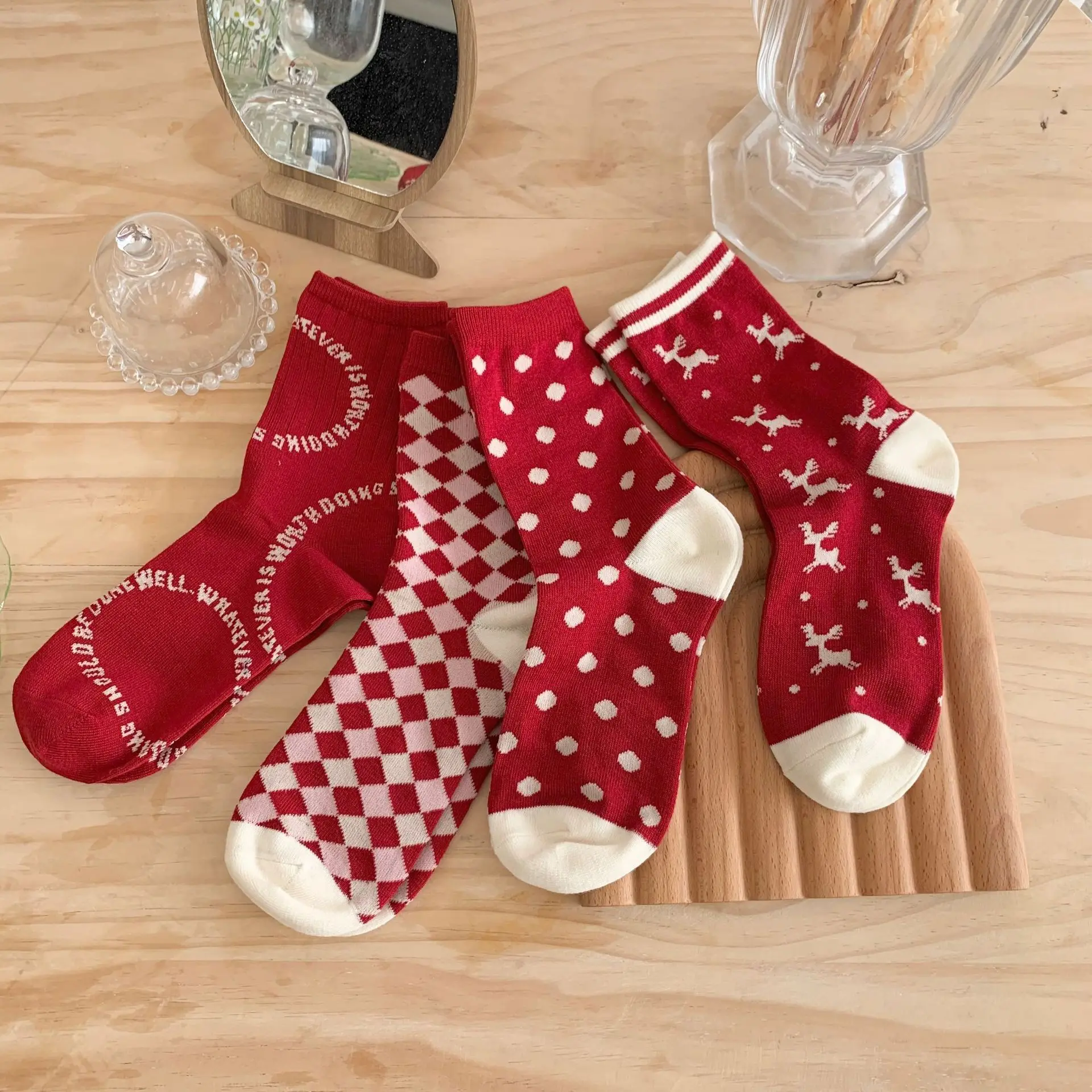 

IDS new christmas socks women element cute girl Element cute girl design elk red sox designer sport sock, 4 colors