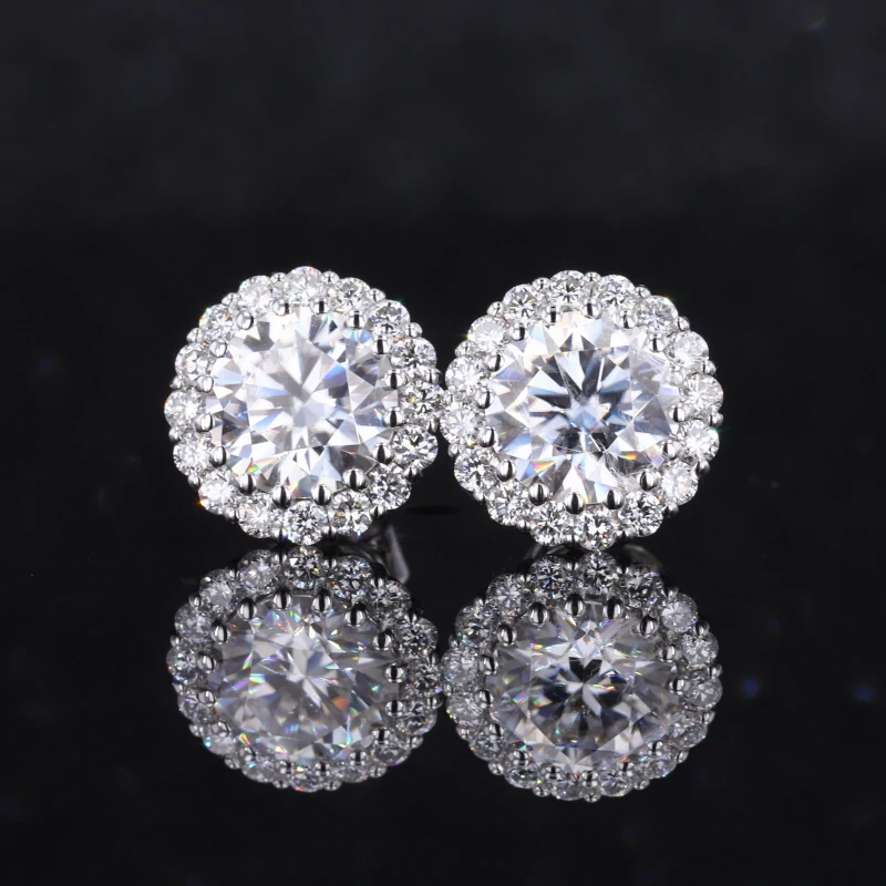 

Starsgem super white Round 6.5mm DED VVS moissanite gold 14k stud gold earrings