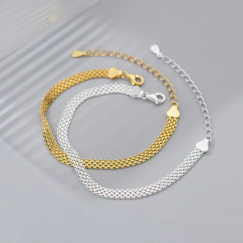 100% Real 925 Sterling Silver Wide Braided Hollow Chain Bracelet for Women Fashion Hand Jewelry