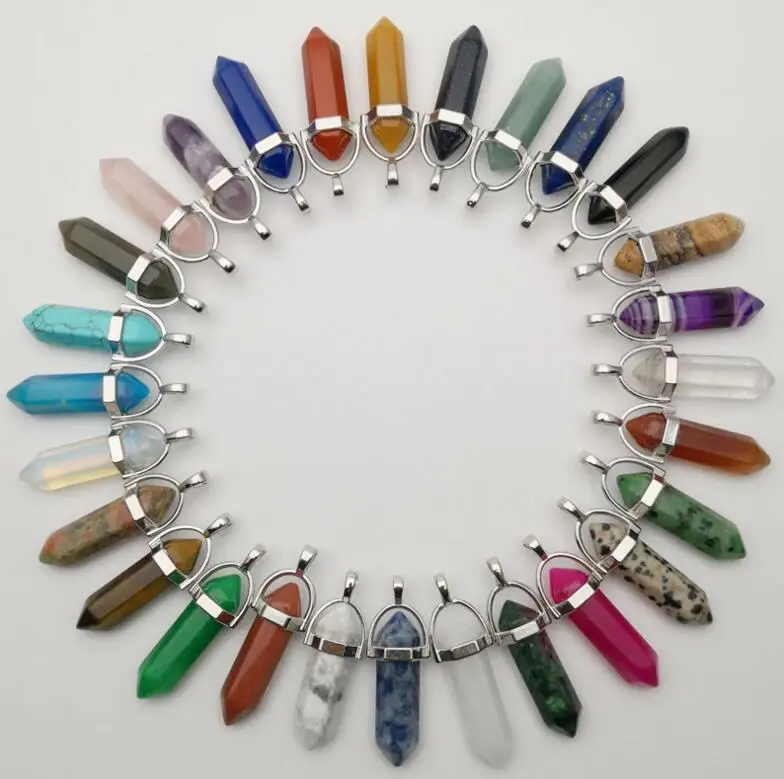 

WIIPU Natural Stone Charms Chakra Pendants Quartz Rock Crystal Pendants Clear Chakras Gem Stone fit necklace making assorted