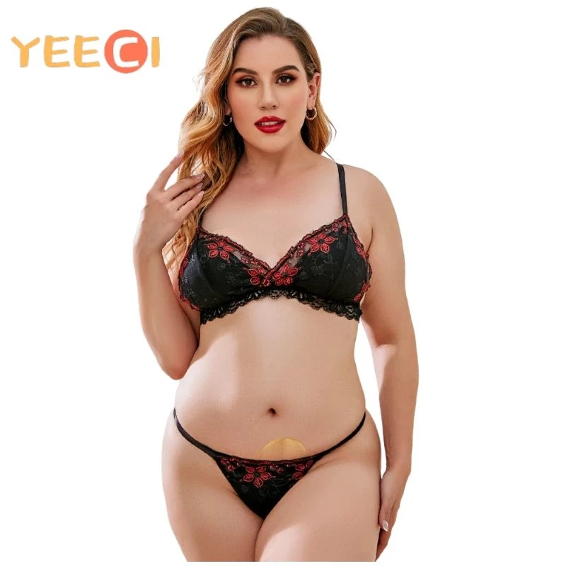 

YEECI Cheap Price thong Plus Size Lingerie Bra Panty Set Erotic Lingeries For Sex Sexy Mature Women