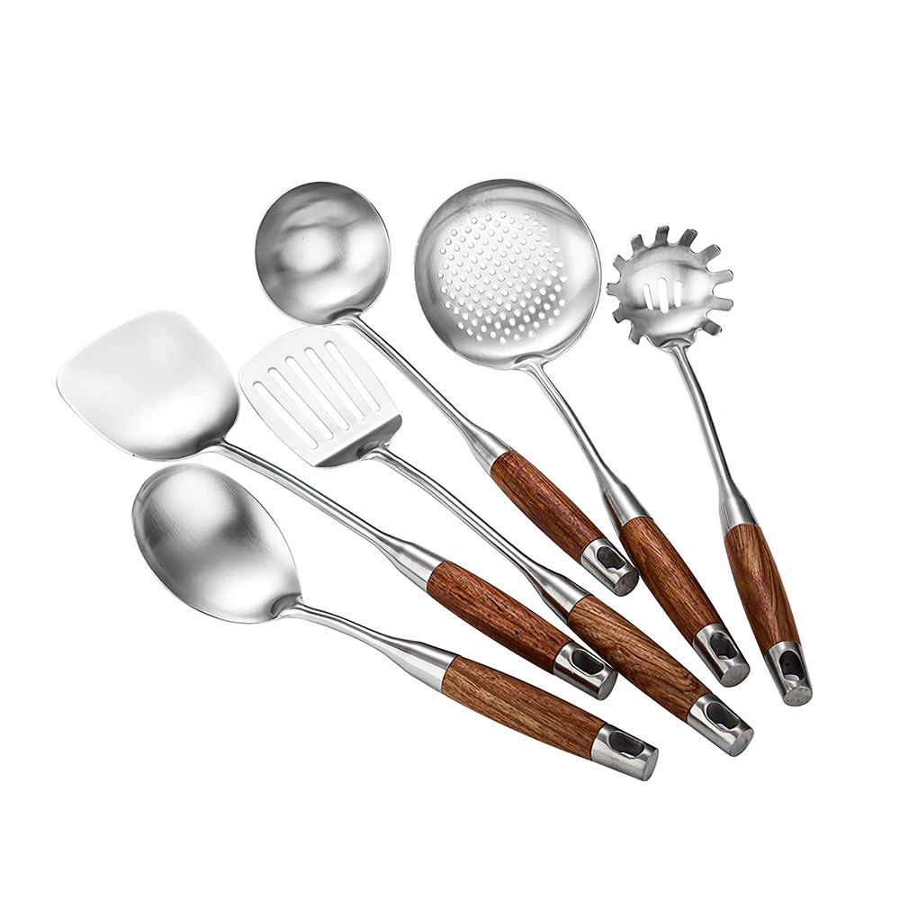 

Kitchen 6 pcs cookware wooden Handle Stainless steel kitchen cooking utensil set