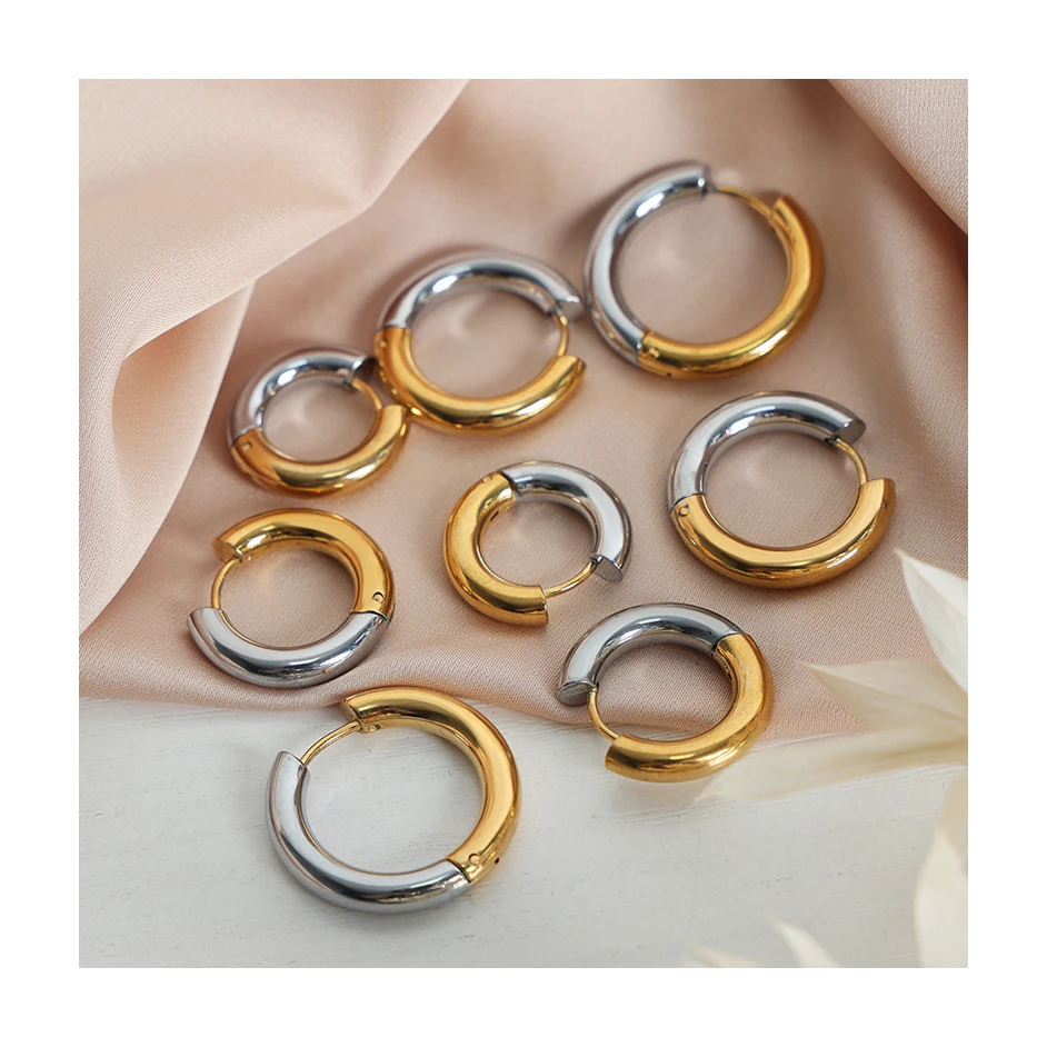 

ERESI Waterproof 18K PVD Gold Plated Huggies Hoop Earrings Jewelry Fashion Geometric Stainless Steel Circle Earrings for Women