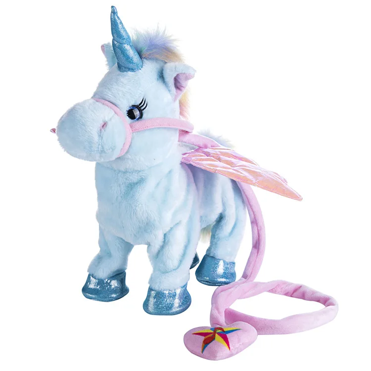 

Wholesale Soft Big Singing And Walking Unicorn Stuffed Plush Electric Toy With Rope Holiday Gifts Children's Gifts kids