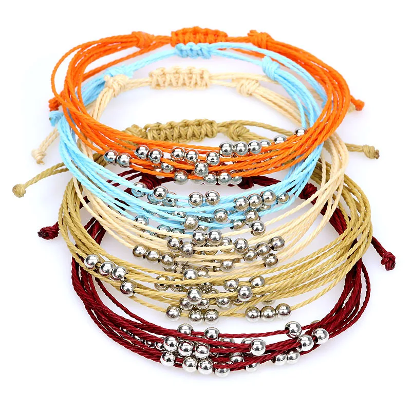 

Cheap Waterproof Adjustable Multi-layer Women Multi-Color Boho Beads Handmade Jewelry Hand-woven Wax String Bracelets, 18colors