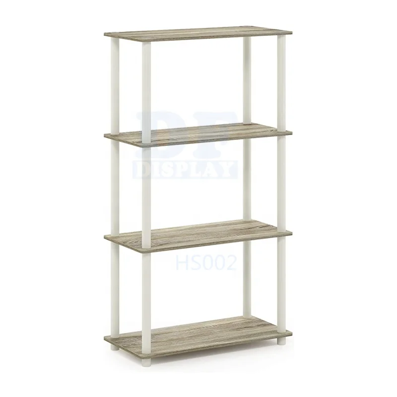 

HE002 4-Tier Multipurpose standing Shelf Display Rack with with Classic Tubes for Office, Living room or Bedroom, Natural