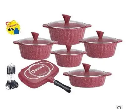 

Wholesale Kitchen Household 21-Piece Aluminum Non-Stick Frying Pan Milk Soup Maifan Stone Cookware Set, Wine red/pink/gray/black/brown/beige/purple