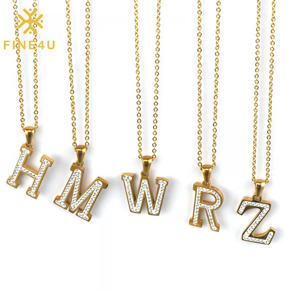 

Alphabet pendant crystal stone zircon stainless steel 18k gold plated initial charm letter necklace