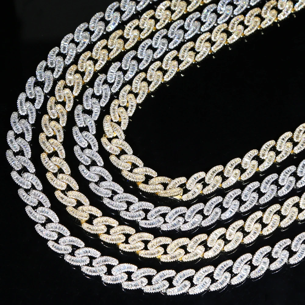 

iced out bling rectangle cz cuban link chain hip hop men necklace, Gold