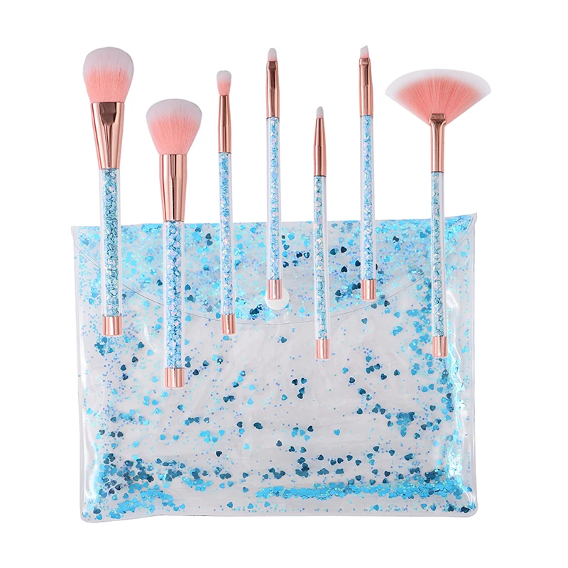 

High Quality 7 Pieces Private Label Makeup Tools Professional Blue Brush Set