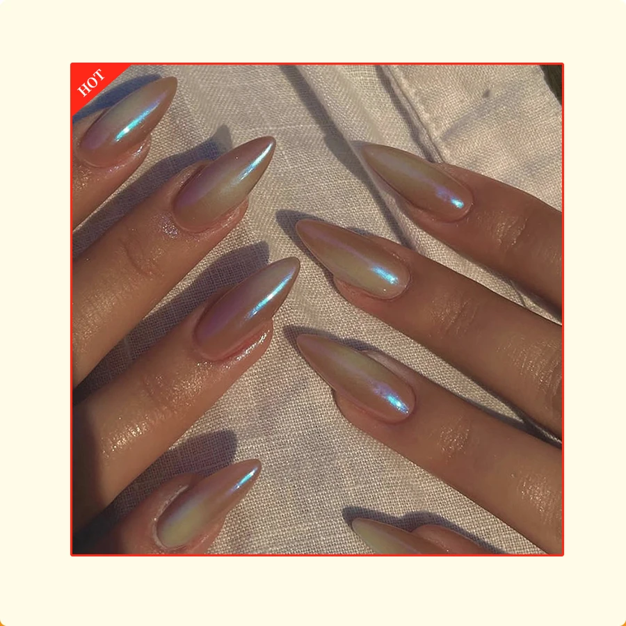 

Colorful ombre glam glazed donut nails stiletto stick on nails salon quality Hailey Bieber style faux ongles