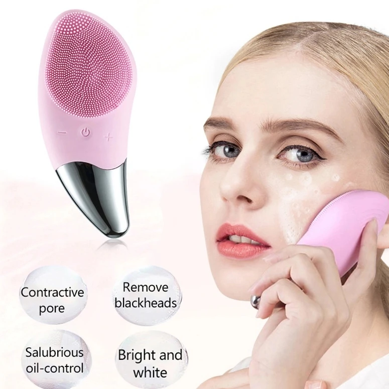 

2020 Silicone Usb Mini Vibration Waterproof Facial Electric Cleanser Face cleansing brush, 4 colors