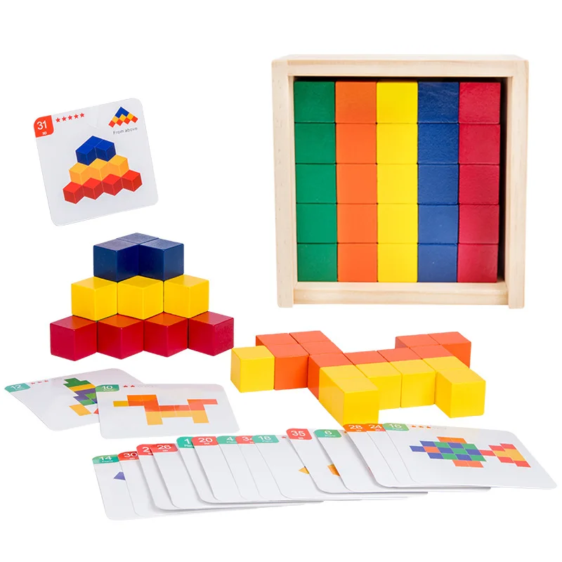 

Montessori Kids Educational Wooden Stacking Infant Toys Thinking logic diy building blocks with wood box set