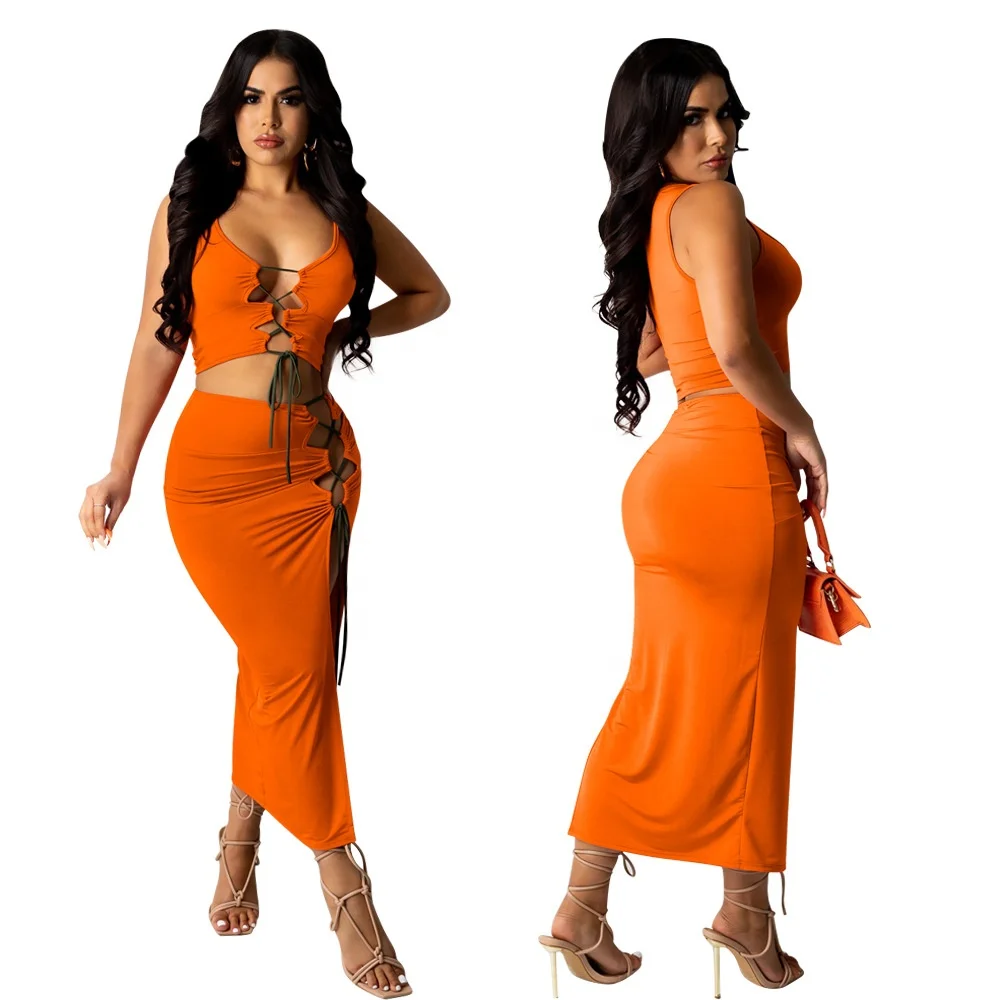 

2021 Summer New Arrival Women's Halter Pleated Vest High Waist Casual Outfits Two Pieces Dress Women Sexy Dresses, Customized color