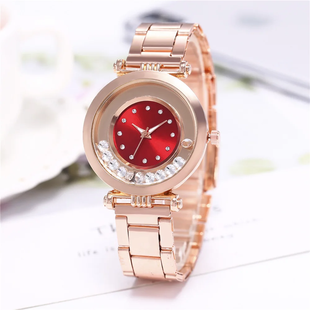 

Brand Rose Gold Watch Luxury Women Dress Rhinestone Quartz Watch Casual Women Stainless Steel Wristwatches Female Clock, As shown