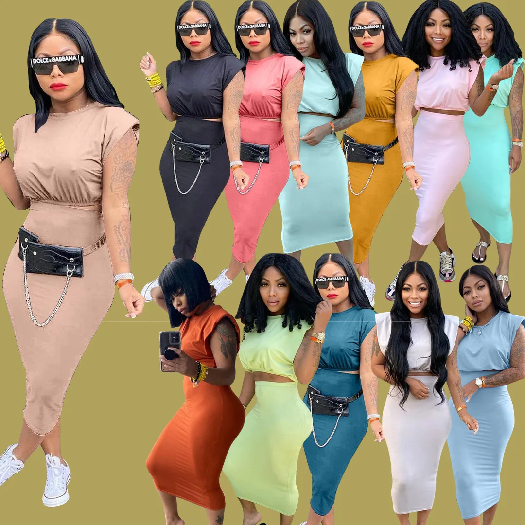 

1041503 New Arrival 2021 Women Clothes Summer Outfits Fashion Two Piece Skirt Set