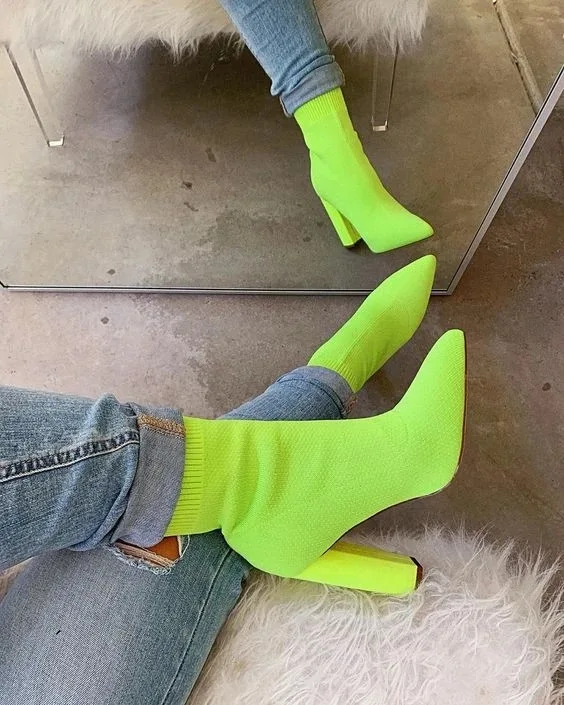 

2021 Bright womens boots ankle shoes heel Botas bajas de mujer, Customized color