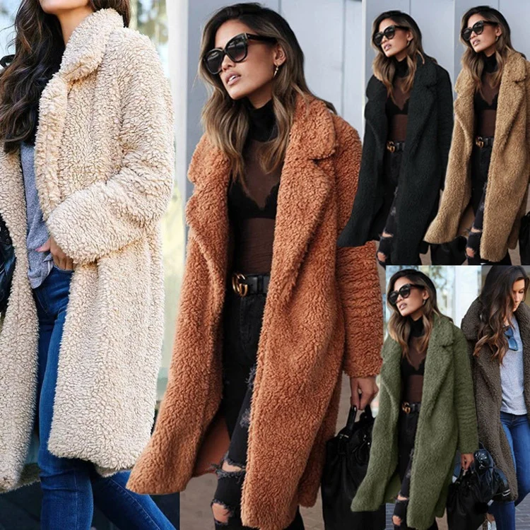 2019 Warm Luxury Turn Down Collar Fleece Long Plus Size Ladies Faux Fur Winter Coat Women