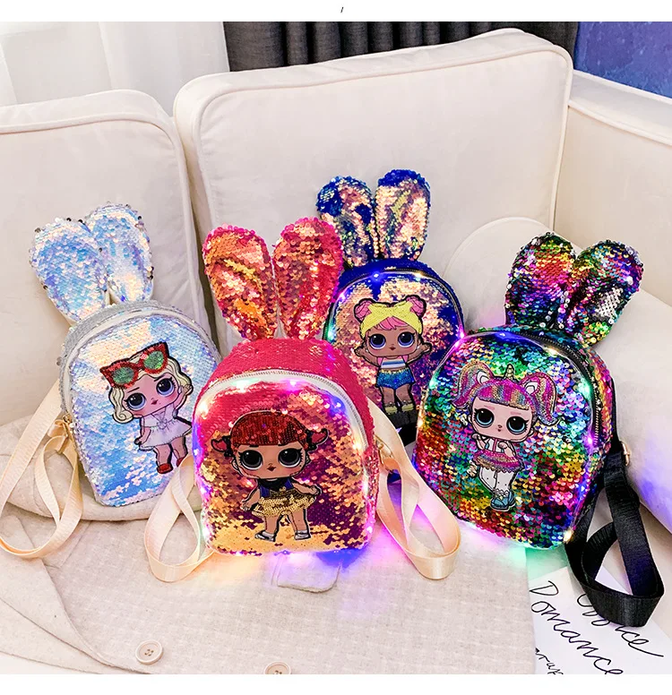 

New fashion girls cartoon shining sequined LED shoulder bag, Picture shows