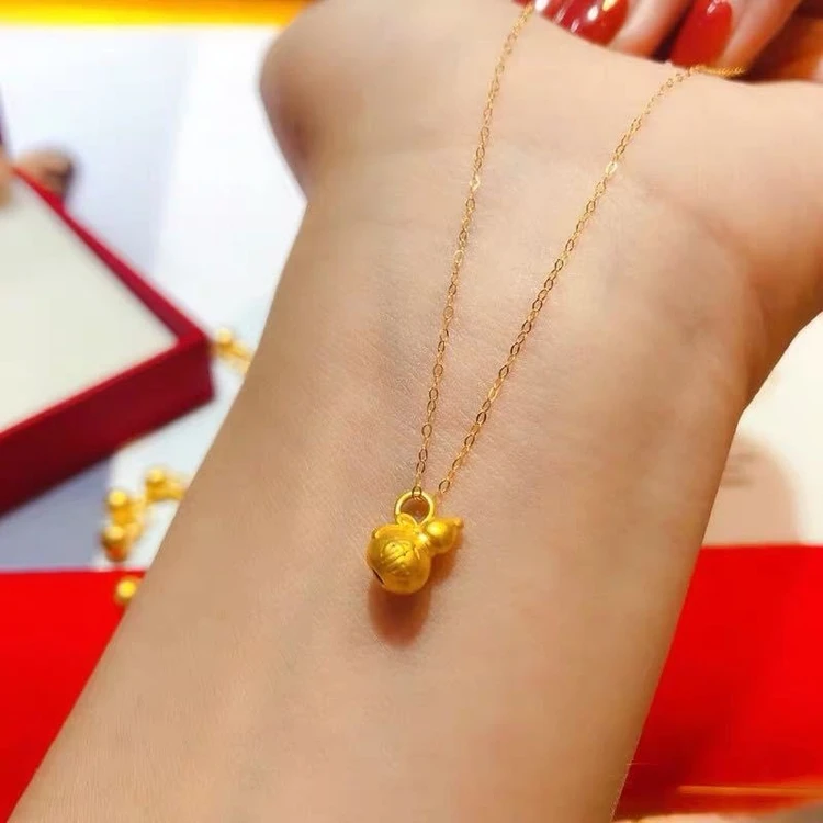 

Cheap Factory Price Pawnable Gold Lucky Gourd Pendant 24k Pure Gold with 18k Gold Chain Necklace