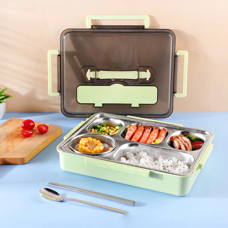 

1500L 4 compartment with soup bowl and handle bento lunch box stainless steel, Blue/pink/green