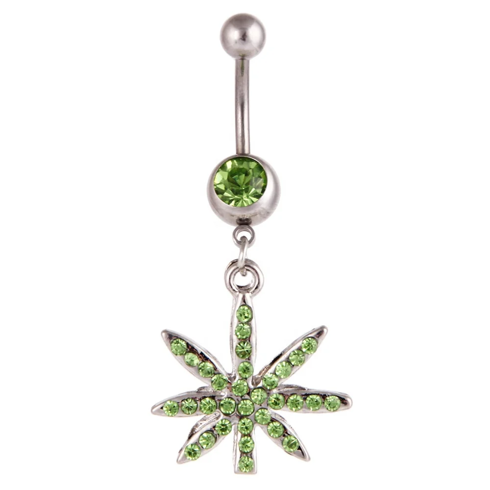 

wholesale Green Leaf Maple surgical steel belly rings navel body jewellery