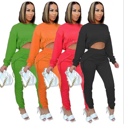 

Autumn new fashion European and American women's wear solid color trend leisure sports suit