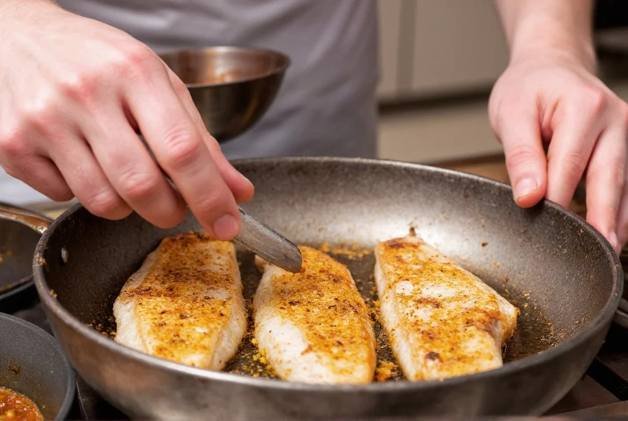 Chef seasoning grilled fish with homemade lime pepper blend