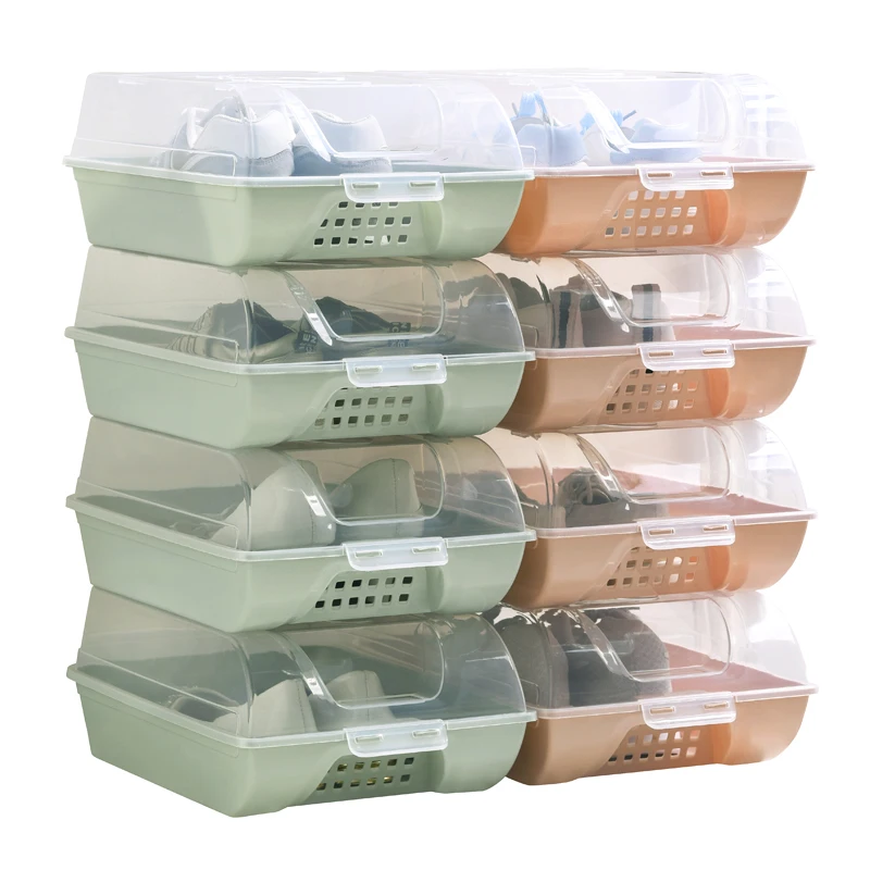 

Plastic flip type shoe box buckle shoe case stackable shoes organizer Transparent storage box, Nordic blue,nordic pink,blue ,pink