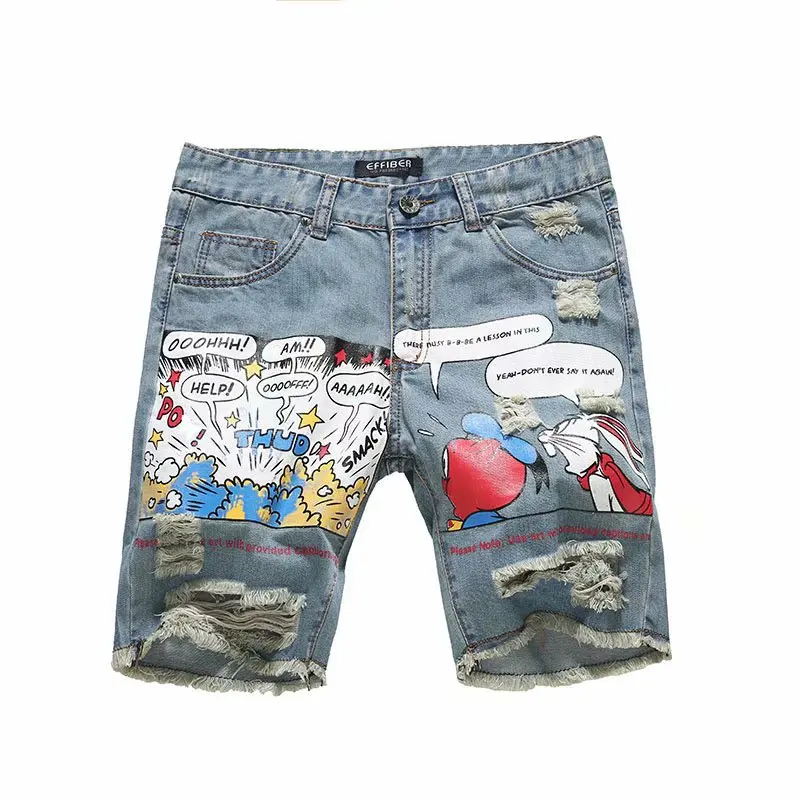 

Wholesale High Quality Young Style Jeans Cartoon Trend Brand Ripped Hole Short Pants Mens Designer Jeans