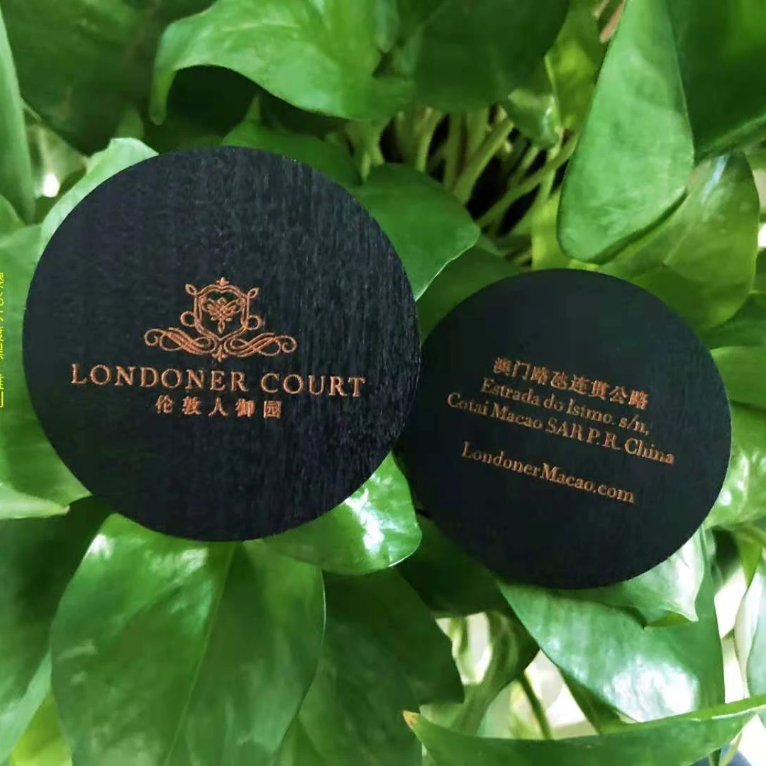 DU round black wood cards