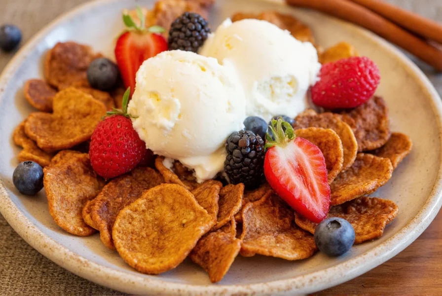 Cinnamon chips served with vanilla ice cream and fresh berries