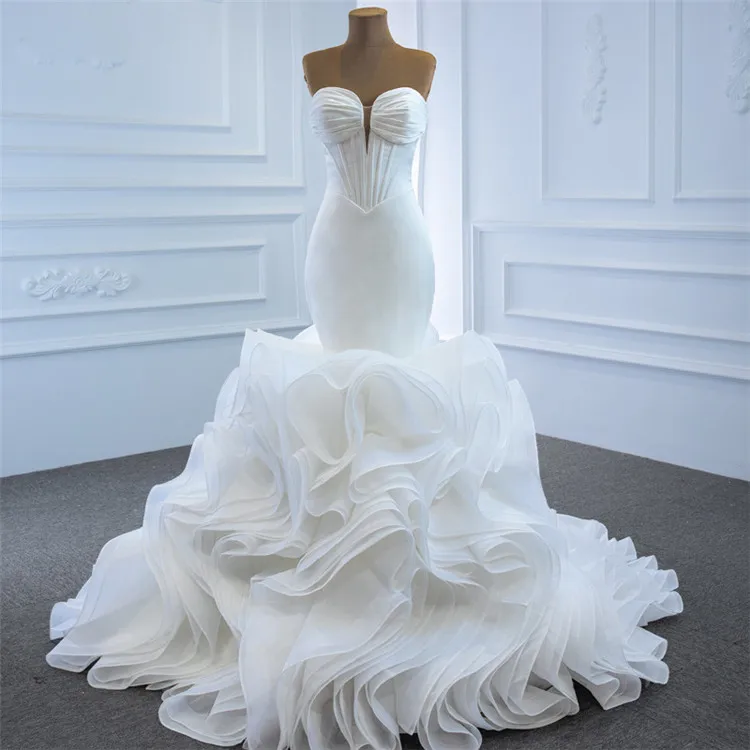 

Tailor-made Women's Spring White Shoulder Elegant Custom Backless Girl Slim Lace Wavy Fishtail Wedding Dress, Customized color