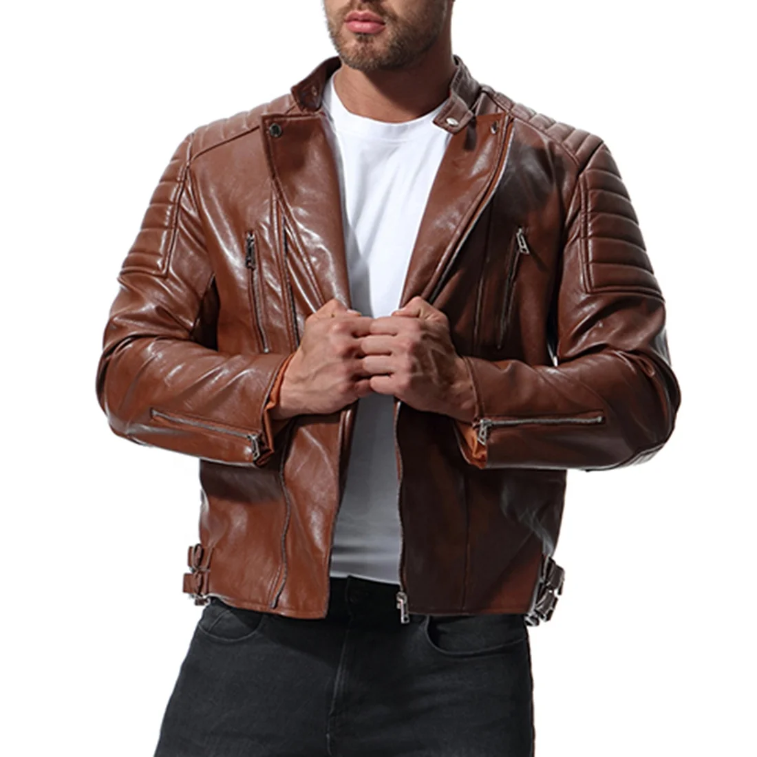 
Custom Wind Breaker Pu Leather Jacket Fashionable Mens Leather Jacket For Men Winter Bikers 
