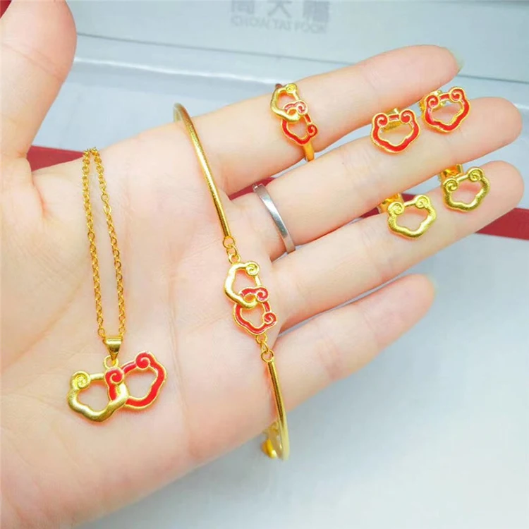 

Gold Plated Jewelry Auspicious Clouds Four Piece Set Gold Fashion Accessorieswomen Necklace Set