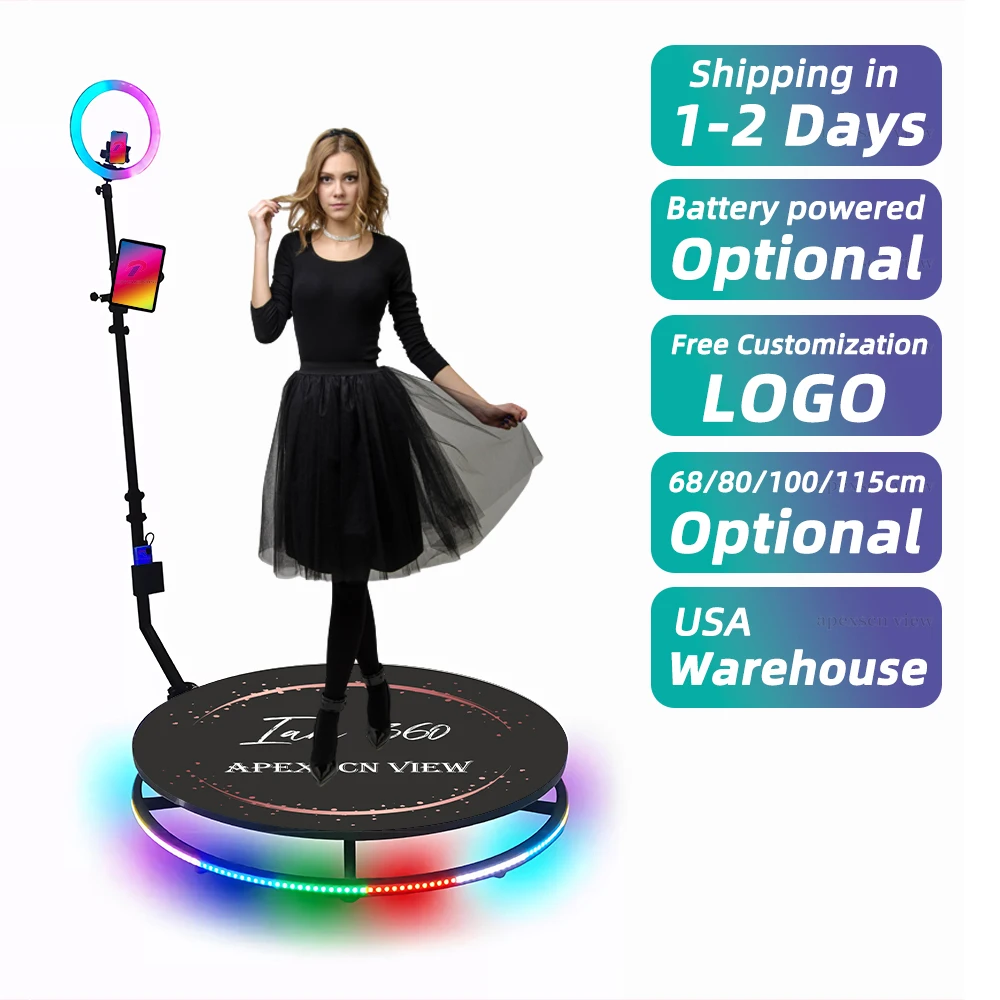 

360 Photo Booth with Free Logo Custom 360 Degree Rotating Picture Selfie Magic Automatic Video Booth 68cm