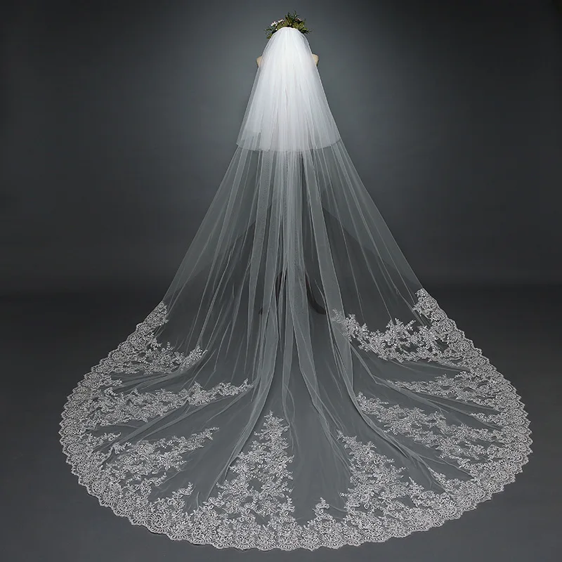 

S0156A Tailing wedding accessories 3 meters bridal Long Satin wedding veils bridal, White