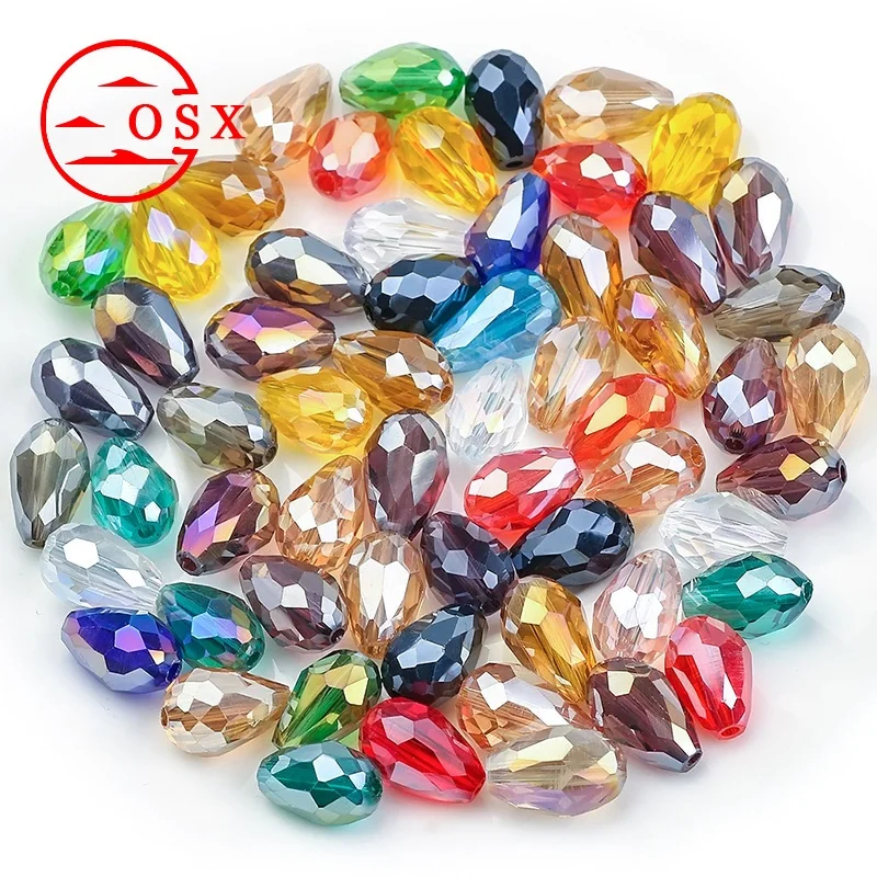 

Wholesale Crystal Loose Beads Diy Jewelry Accessories 8*12mm Straight Hole Water Drop Beads Electroplating Color Glass Beads, Color card