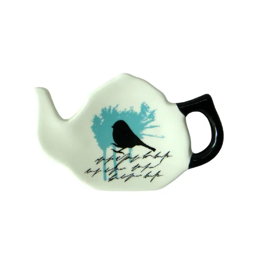 

Custom Teapot Shaped Ceramic Caddy Teabag Tea Bag Holder Coaster, White & bule