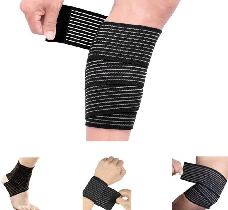 

Extra Long Elastic Knee Calf Wrap Compression Bandage Brace Support for Legs Plantar Fasciitis Stabilising Ligaments Joint Pain, Black yellow blue rose red